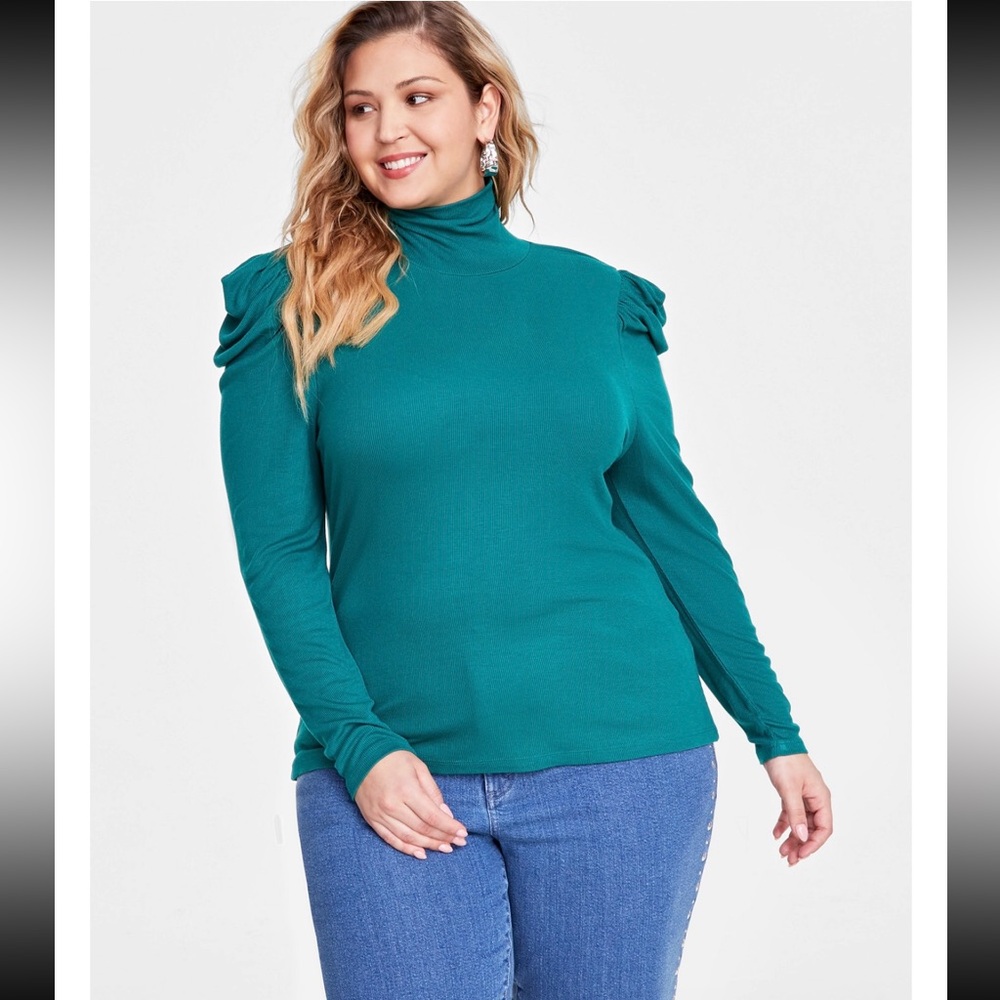 NWT I.N.C. International Concepts
Plus Size Puff-Shoulder Ribbed Turtleneck, 0X